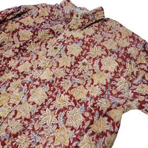 VTG Orvis Corduroy Shirt Womens Large Red Cotton Floral Button Up Grandmacore